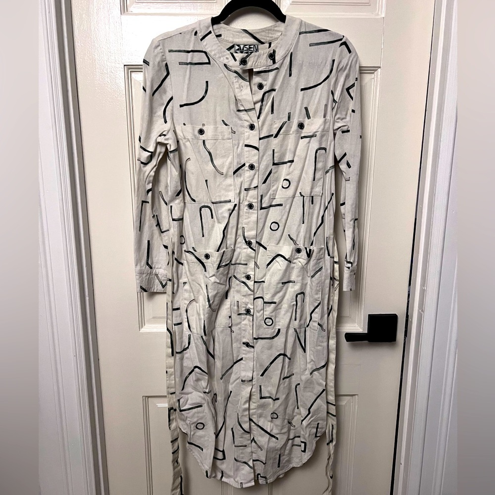 Dusen dusen linen graphic button down dress